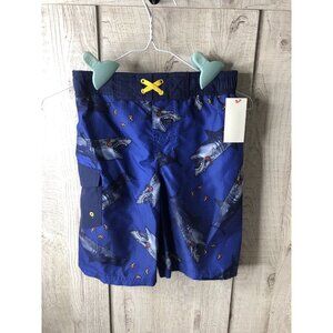Boys Cat & Jack Blue Shark Pizza Lined Swim Shorts Trunks Size Medium (8/10)